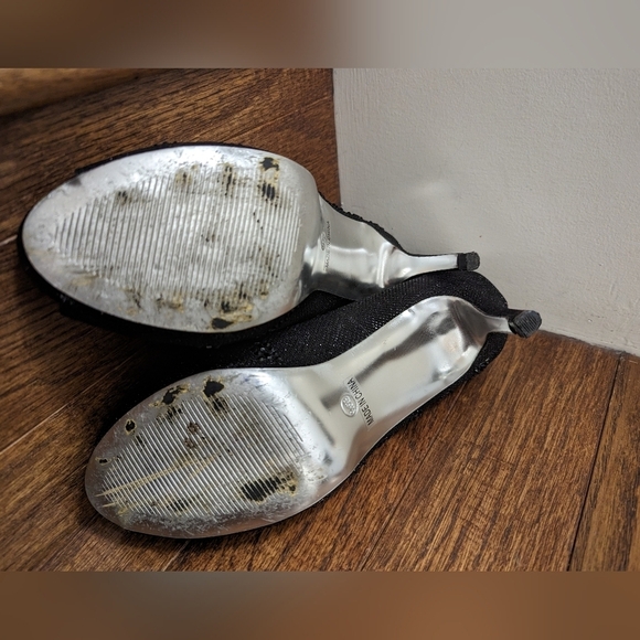 K&M (Kate & Mel) sparkly open toe black heels. size 9.5 - Picture 10 of 11